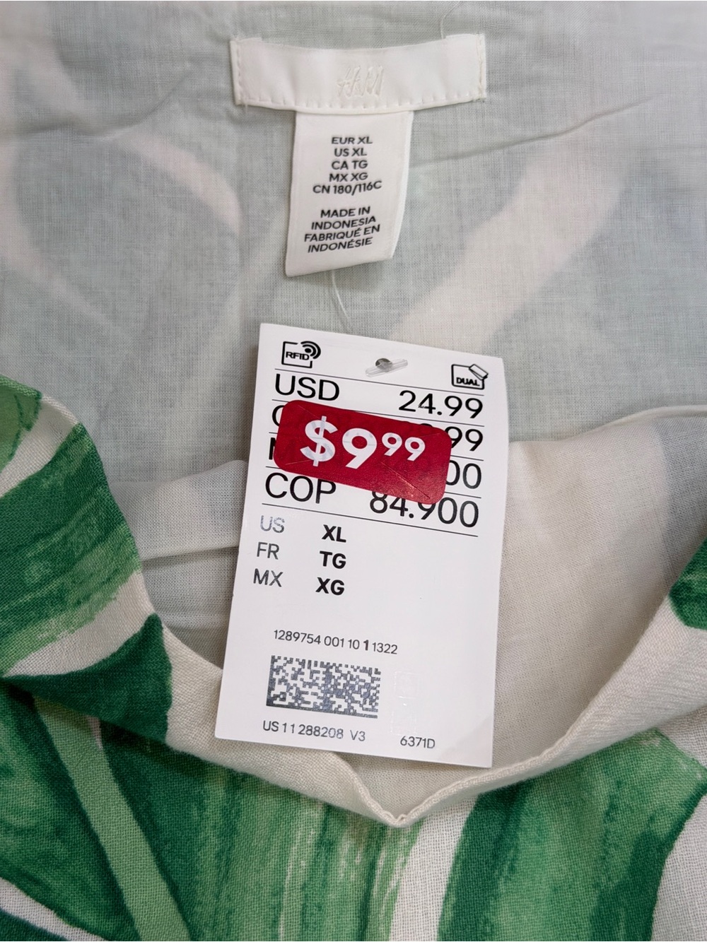 H&M White Tank Top with Green Tropical Leaf Pattern - Picture 3 of 3